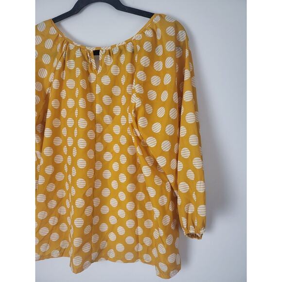 Modbe Yellow Polka Dot Blouse L Womens Long Sleeve Key Hole Front Pullover - Picture 10 of 12